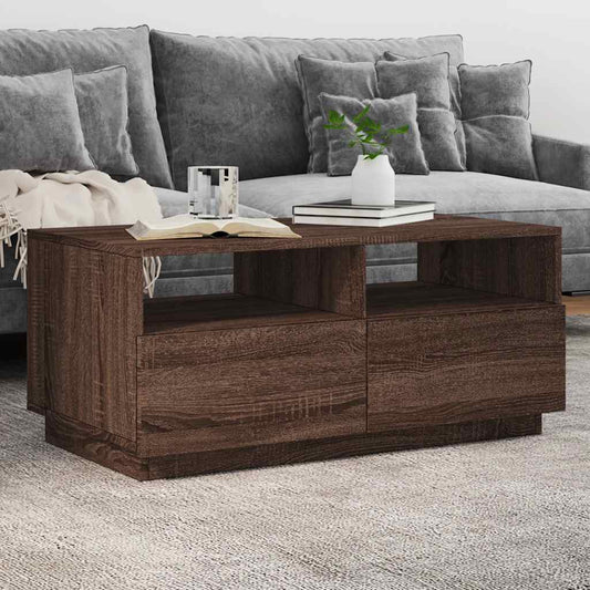 Tavolino da Soggiorno con Luci LED Rovere Marrone 90x49x40 cm | homemem39