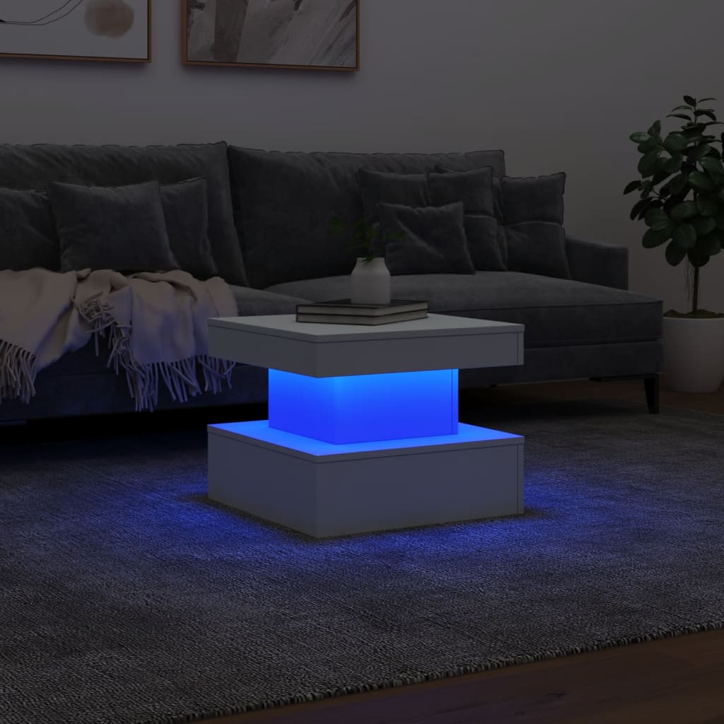 Tavolino da Salotto con Luci LED Bianco 50x50x40 cm | homemem39