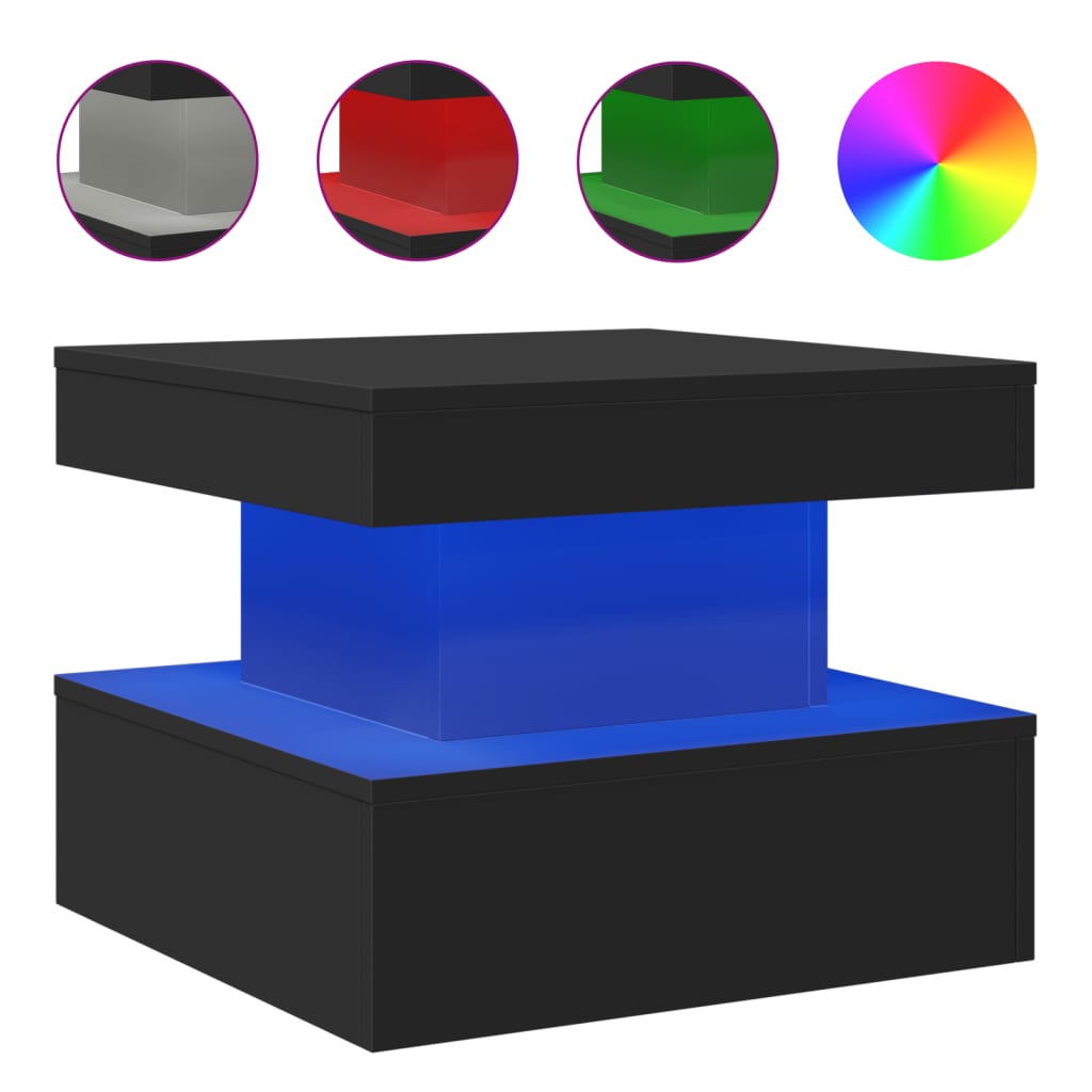 Tavolino da Salotto con Luci LED Nero 50x50x40 cm | homemem39