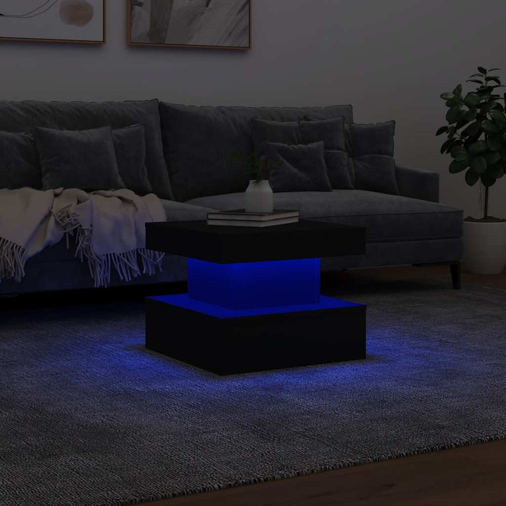 Tavolino da Salotto con Luci LED Nero 50x50x40 cm | homemem39