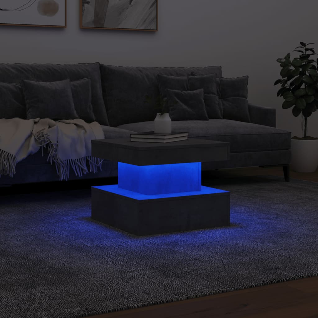 Tavolino da Salotto con Luci LED Grigio Cemento 50x50x40 cm | homemem39