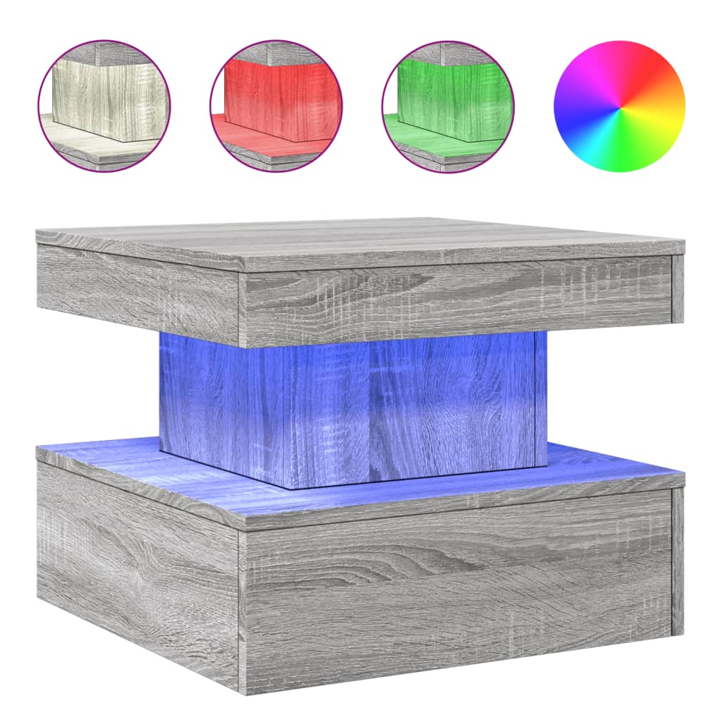 Tavolino da Salotto con Luci LED Grigio Sonoma 50x50x40 cm | homemem39