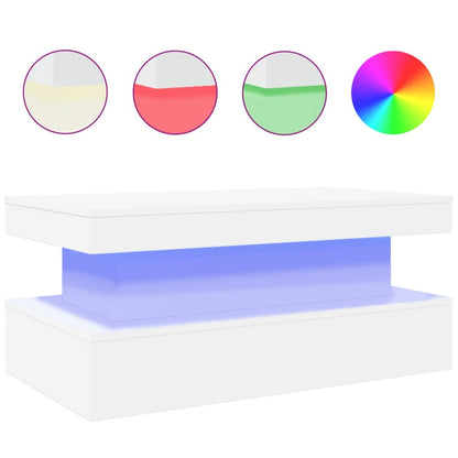 Tavolino da Soggiorno con Luci LED Bianco 90x50x40 cm | homemem39