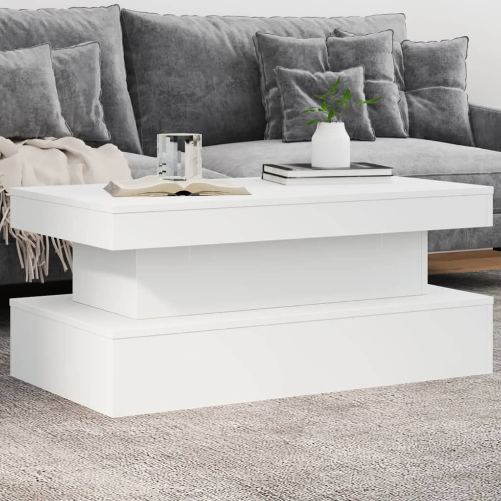 Tavolino da Soggiorno con Luci LED Bianco 90x50x40 cm | homemem39