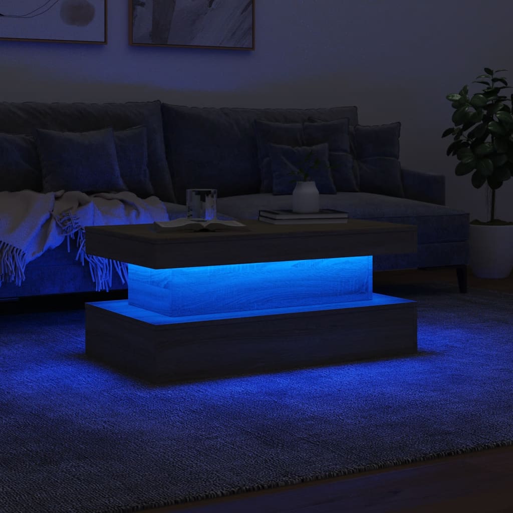 Tavolino da Soggiorno con Luci LED Rovere Sonoma 90x50x40 cm | homemem39