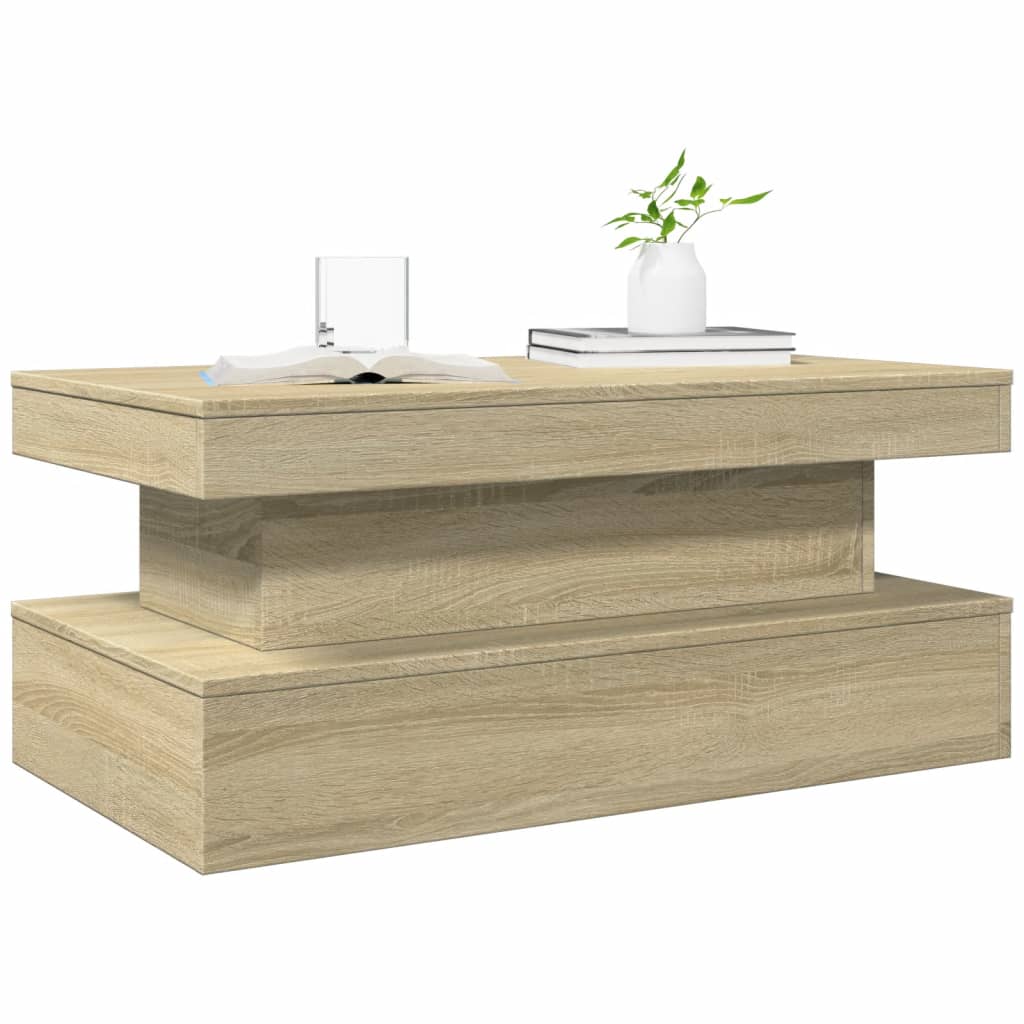 Tavolino da Soggiorno con Luci LED Rovere Sonoma 90x50x40 cm | homemem39