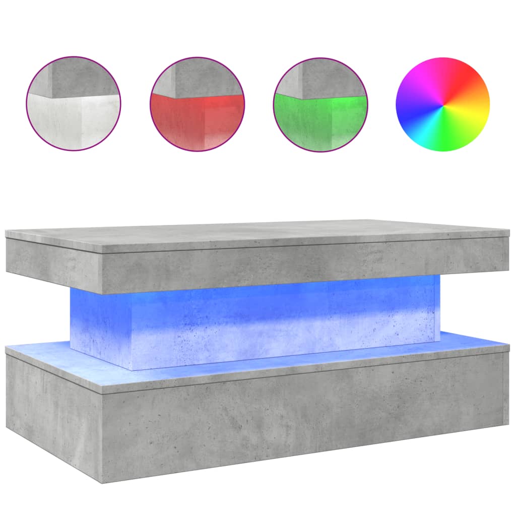 Tavolino da Soggiorno con Luci LED Grigio Cemento 90x50x40 cm | homemem39