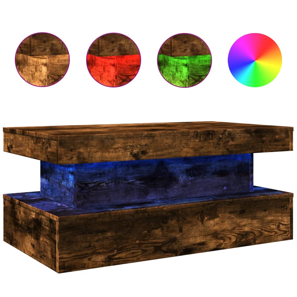 Tavolino da Soggiorno con Luci LED Rovere Fumo 90x50x40 cm | homemem39