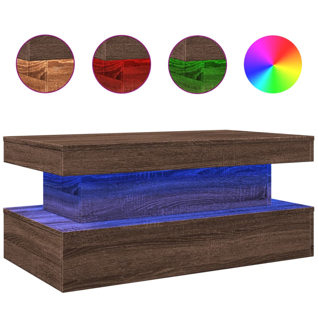 Tavolino da Soggiorno con Luci LED Rovere Marrone 90x50x40 cm | homemem39