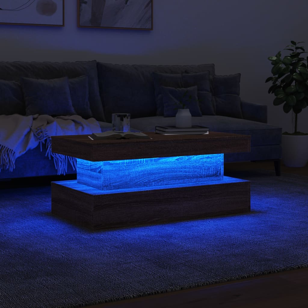Tavolino da Soggiorno con Luci LED Rovere Marrone 90x50x40 cm | homemem39