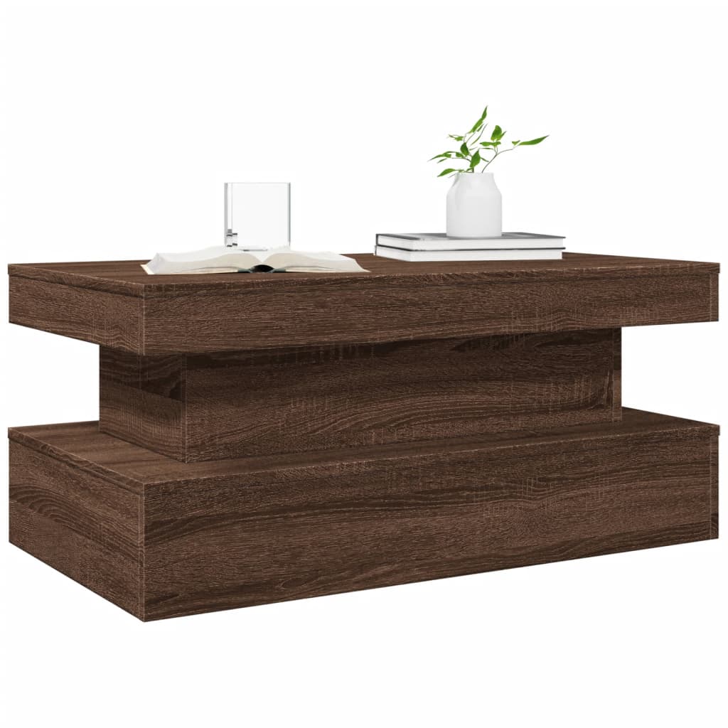Tavolino da Soggiorno con Luci LED Rovere Marrone 90x50x40 cm | homemem39