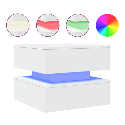 Tavolino da Salotto con Luci LED Bianco 50x50x40 cm | homemem39