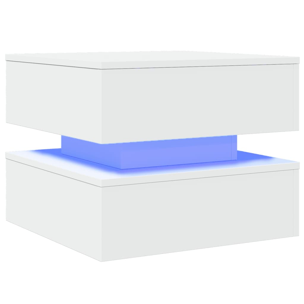Tavolino da Salotto con Luci LED Bianco 50x50x40 cm | homemem39