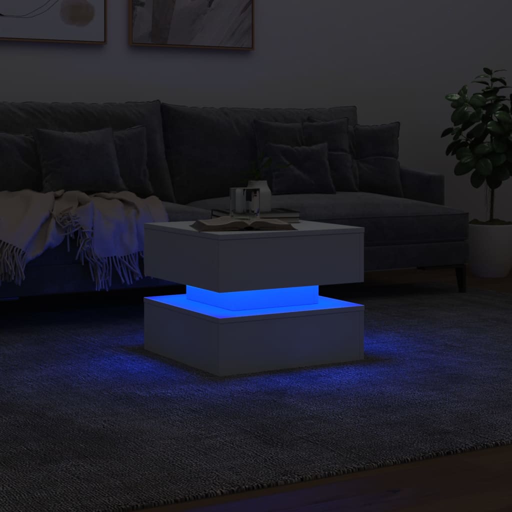 Tavolino da Salotto con Luci LED Bianco 50x50x40 cm | homemem39
