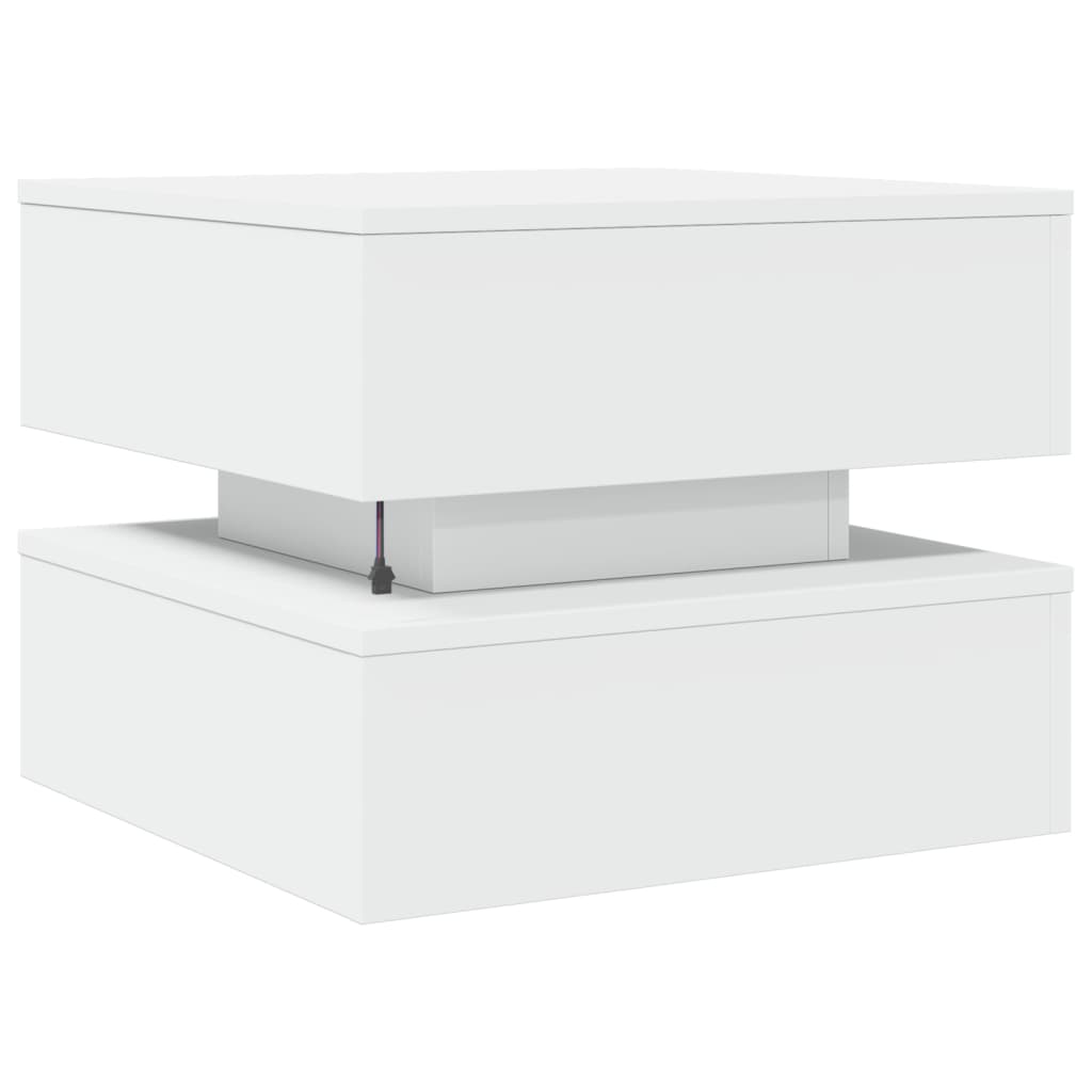 Tavolino da Salotto con Luci LED Bianco 50x50x40 cm