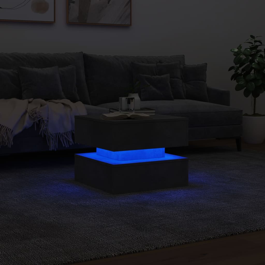 Tavolino da Salotto con Luci LED Grigio Cemento 50x50x40 cm | homemem39
