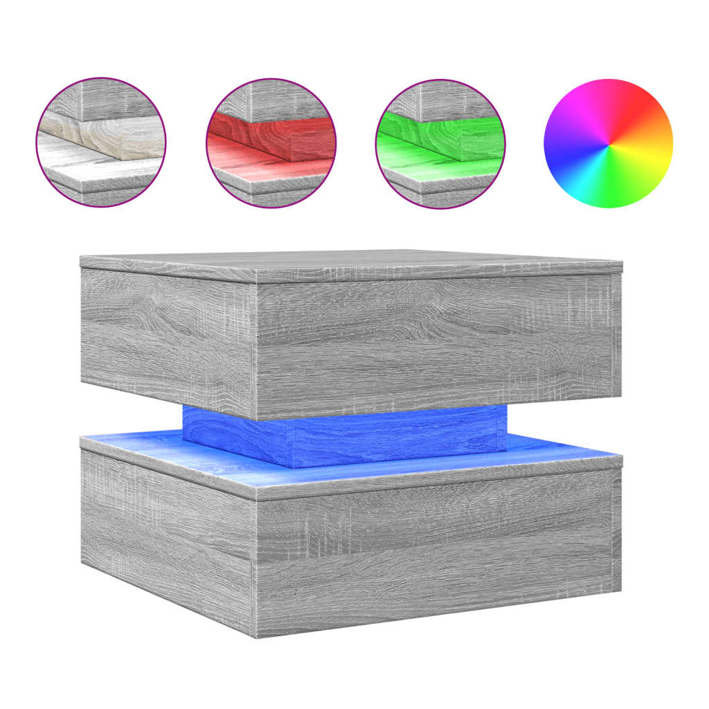 Tavolino da Salotto con Luci LED Grigio Sonoma 50x50x40 cm | homemem39