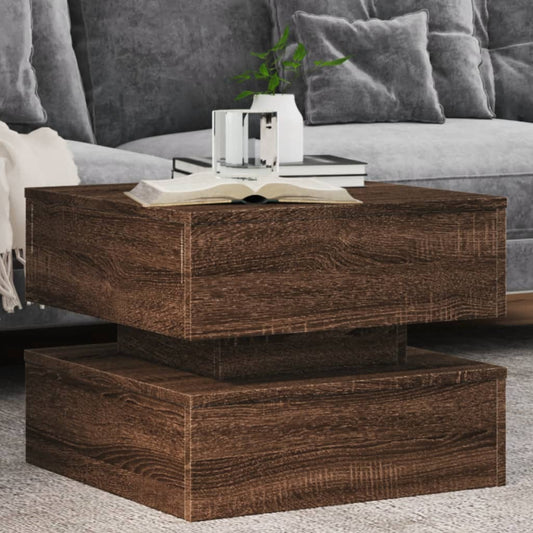 Tavolino da Salotto con Luci LED Rovere Marrone 50x50x40 cm | homemem39