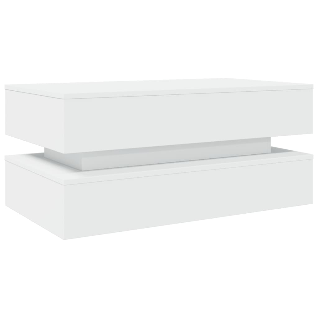 Tavolino da Soggiorno con Luci LED Bianco 90x50x40 cm