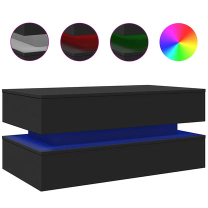 Tavolino da Soggiorno con Luci LED Nero 90x50x40 cm | homemem39