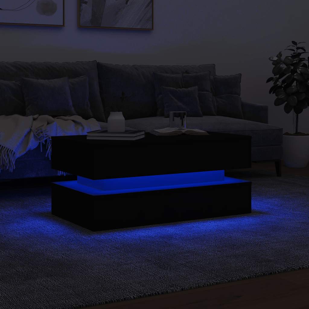 Tavolino da Soggiorno con Luci LED Nero 90x50x40 cm | homemem39