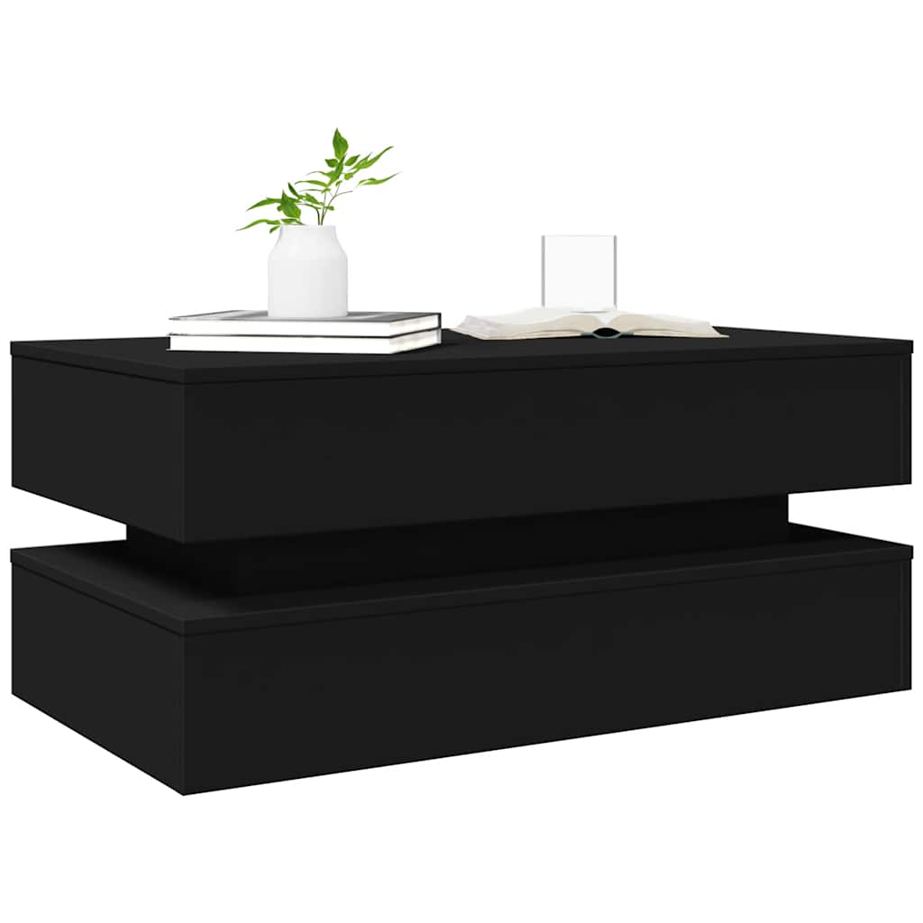 Tavolino da Soggiorno con Luci LED Nero 90x50x40 cm | homemem39