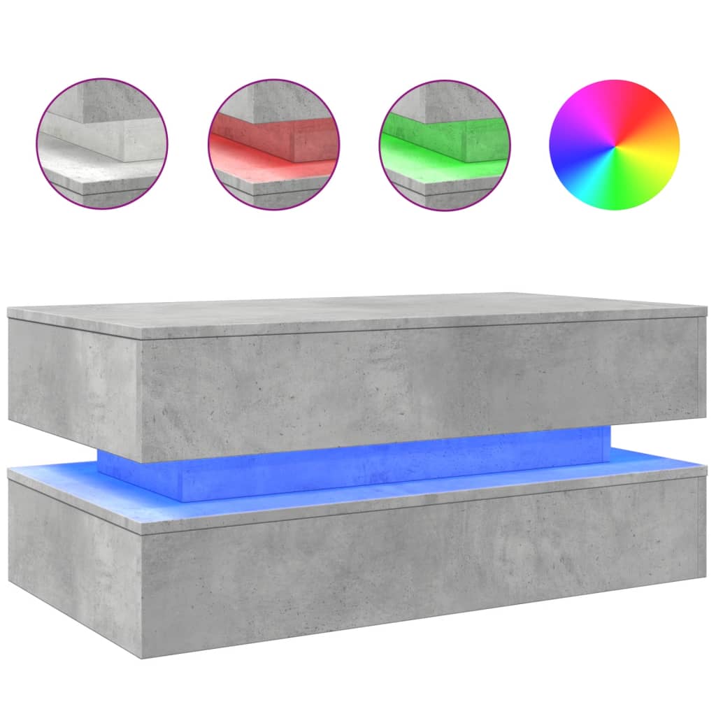 Tavolino da Soggiorno con Luci LED Grigio Cemento 90x50x40 cm | homemem39