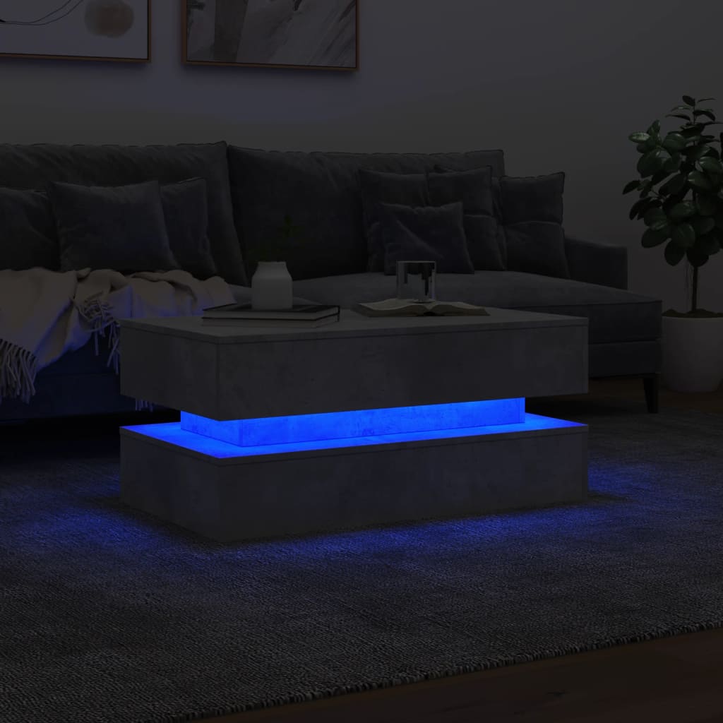 Tavolino da Soggiorno con Luci LED Grigio Cemento 90x50x40 cm | homemem39