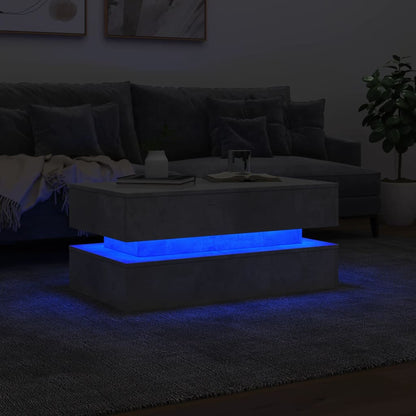 Tavolino da Soggiorno con Luci LED Grigio Cemento 90x50x40 cm | homemem39