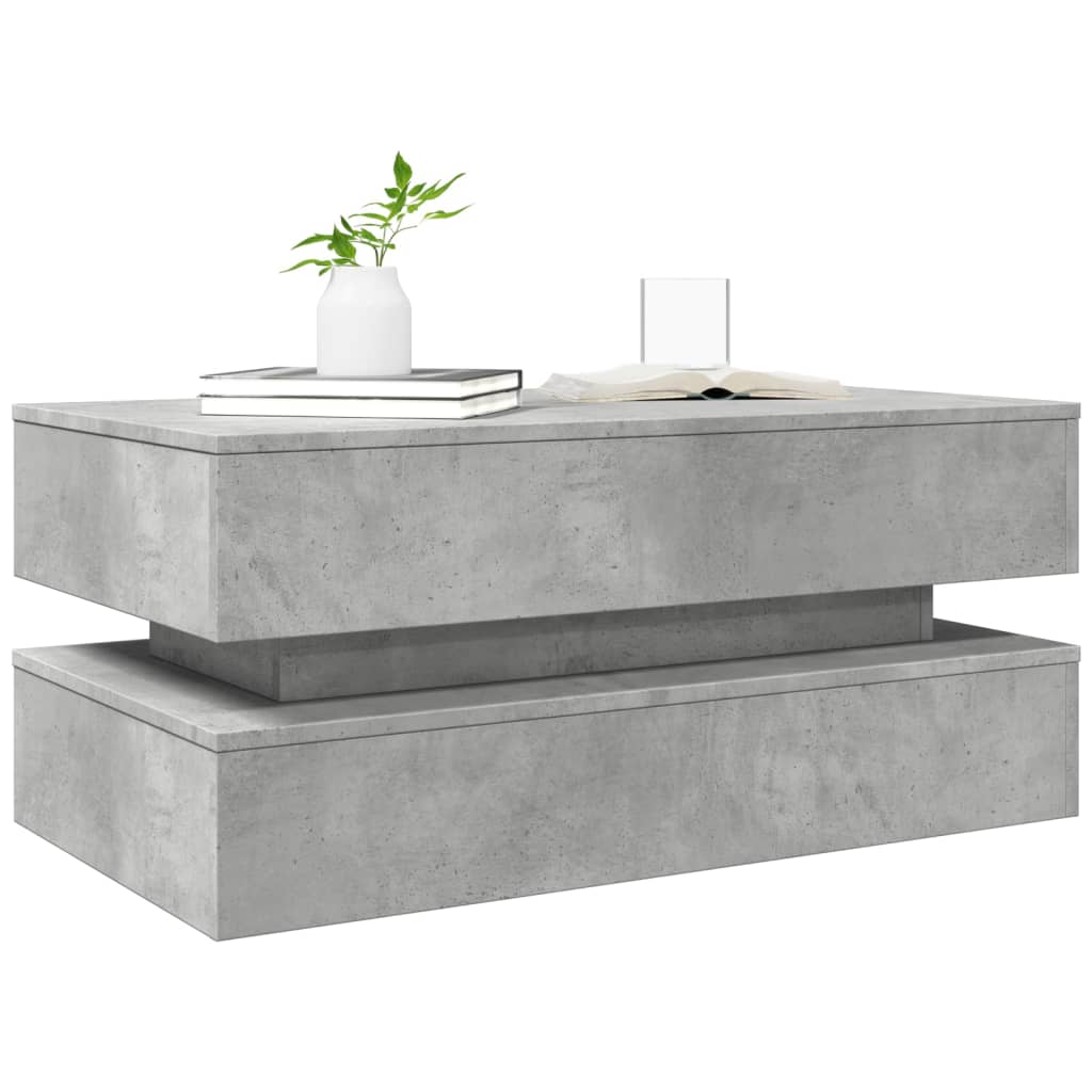 Tavolino da Soggiorno con Luci LED Grigio Cemento 90x50x40 cm | homemem39