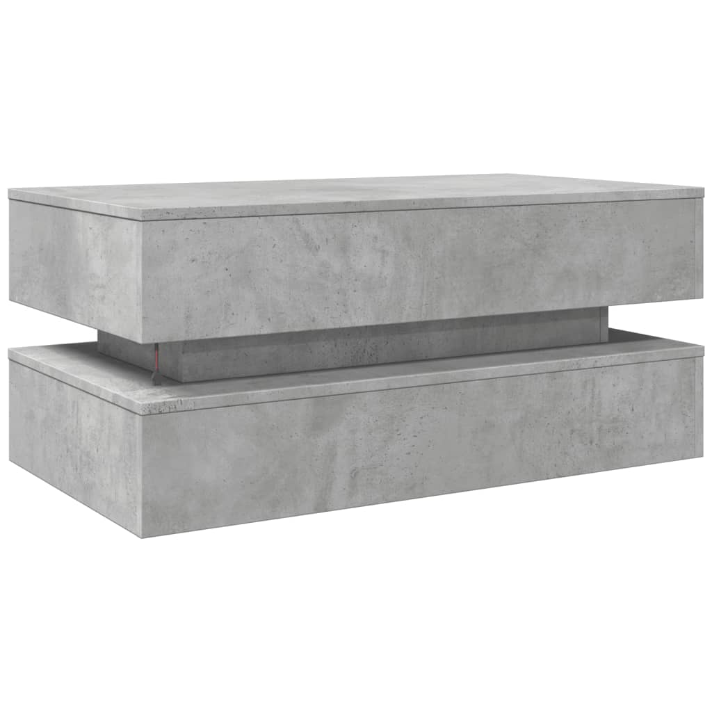 Tavolino da Soggiorno con Luci LED Grigio Cemento 90x50x40 cm