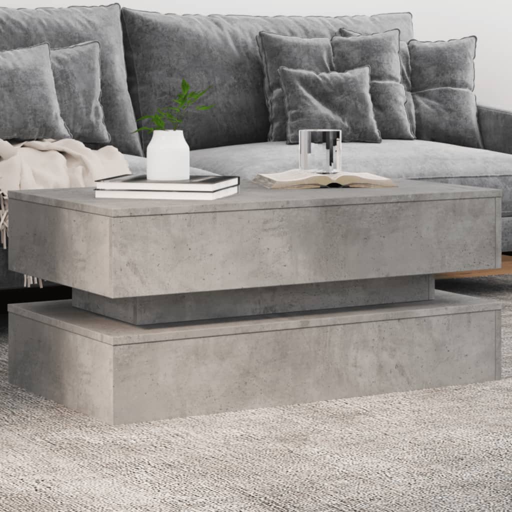 Tavolino da Soggiorno con Luci LED Grigio Cemento 90x50x40 cm | homemem39