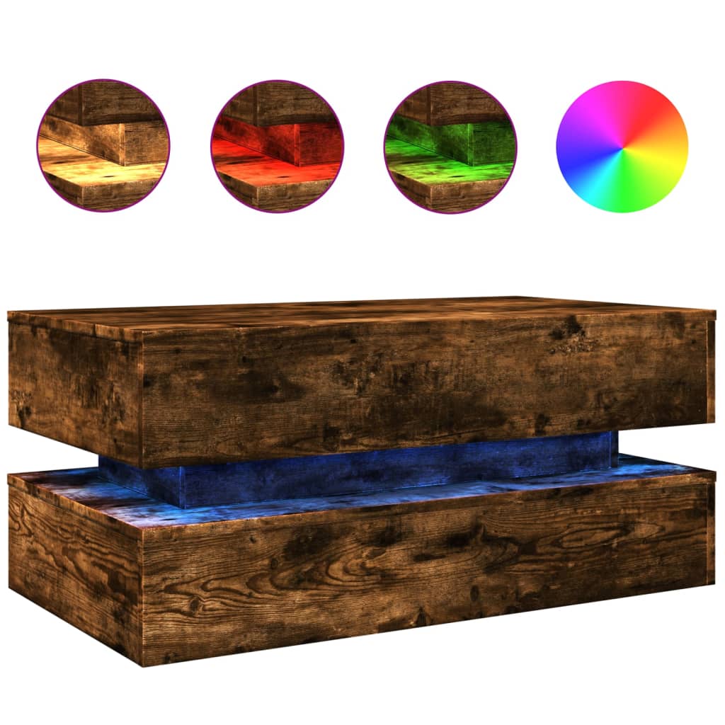 Tavolino da Soggiorno con Luci LED Rovere Fumo 90x50x40 cm | homemem39