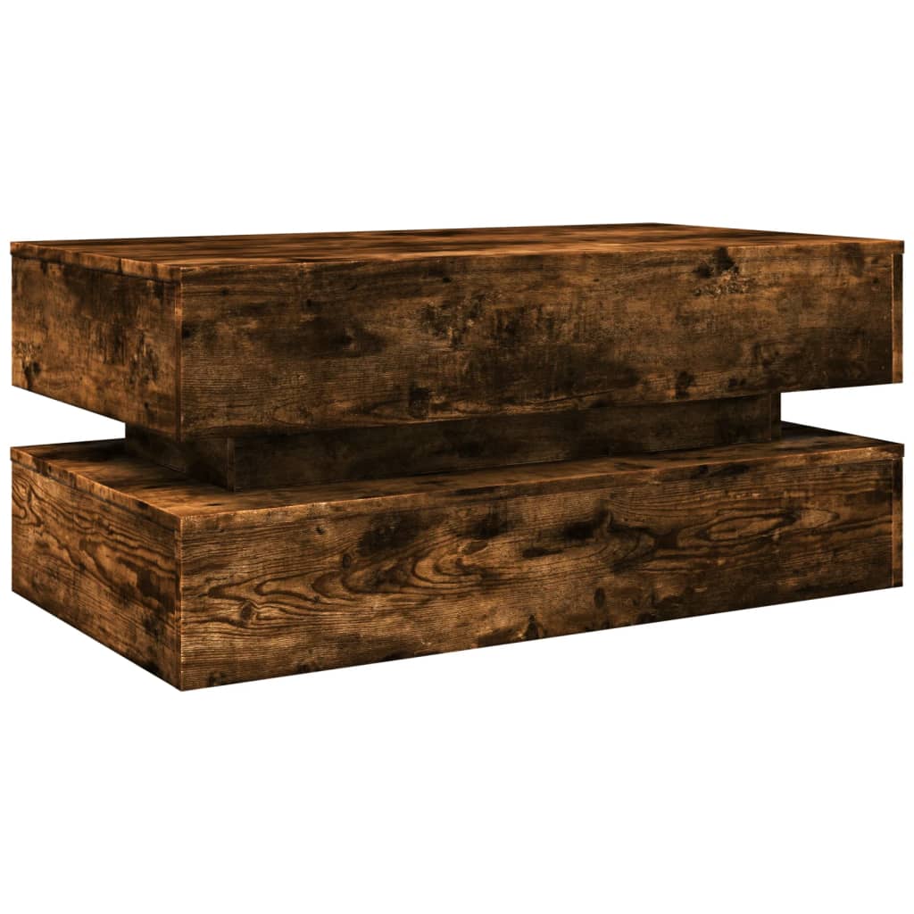 Tavolino da Soggiorno con Luci LED Rovere Fumo 90x50x40 cm | homemem39