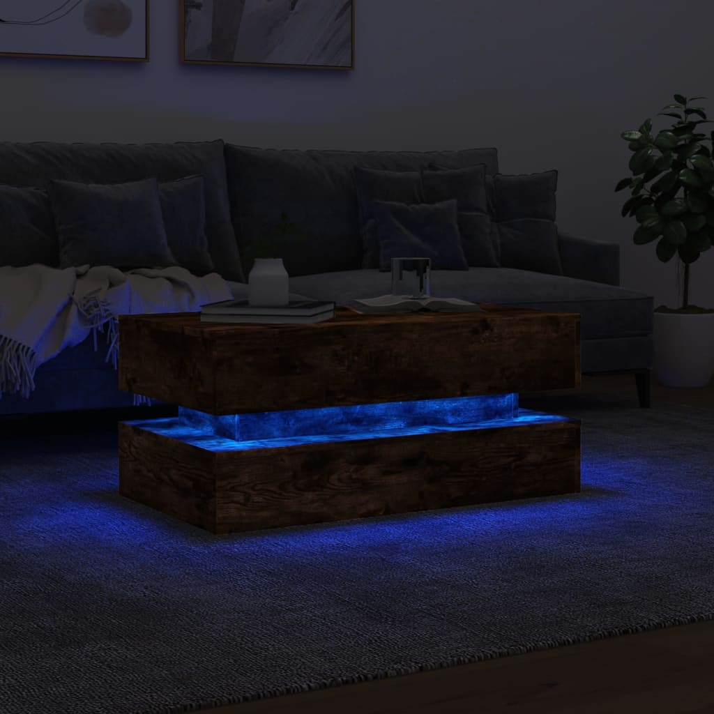 Tavolino da Soggiorno con Luci LED Rovere Fumo 90x50x40 cm | homemem39