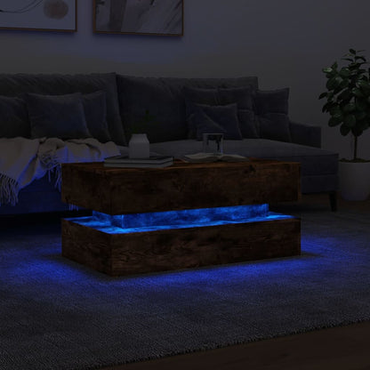 Tavolino da Soggiorno con Luci LED Rovere Fumo 90x50x40 cm | homemem39