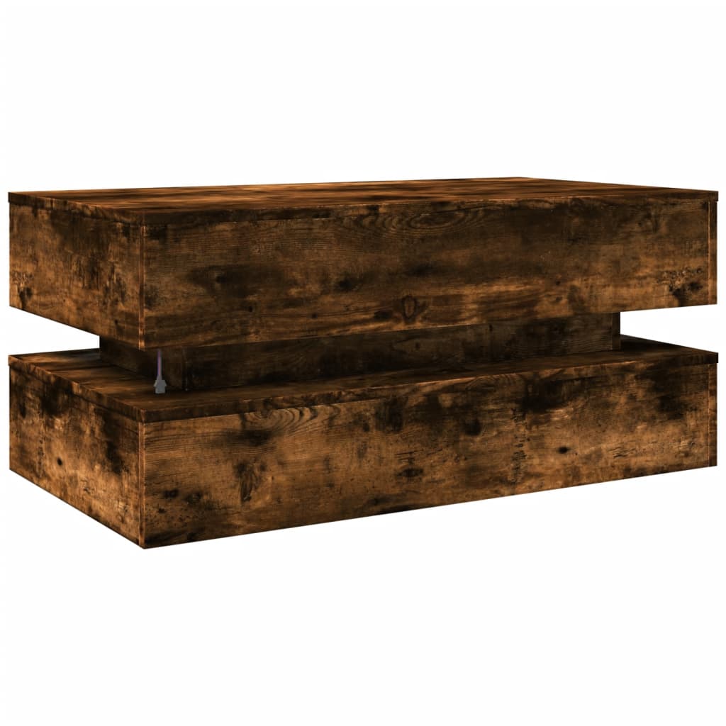 Tavolino da Soggiorno con Luci LED Rovere Fumo 90x50x40 cm | homemem39