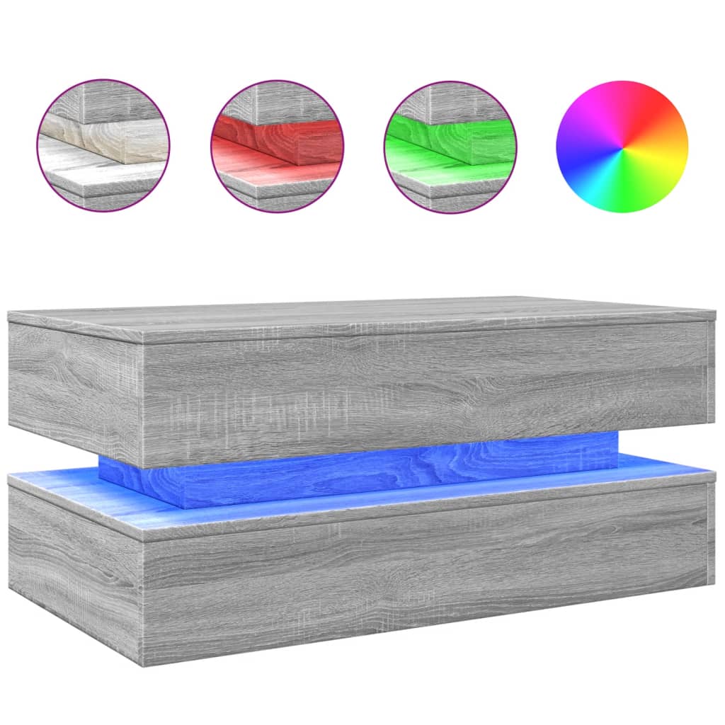 Tavolino da Soggiorno con Luci LED Grigio Sonoma 90x50x40 cm | homemem39
