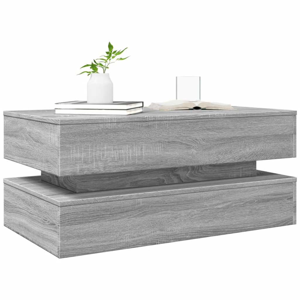 Tavolino da Soggiorno con Luci LED Grigio Sonoma 90x50x40 cm | homemem39