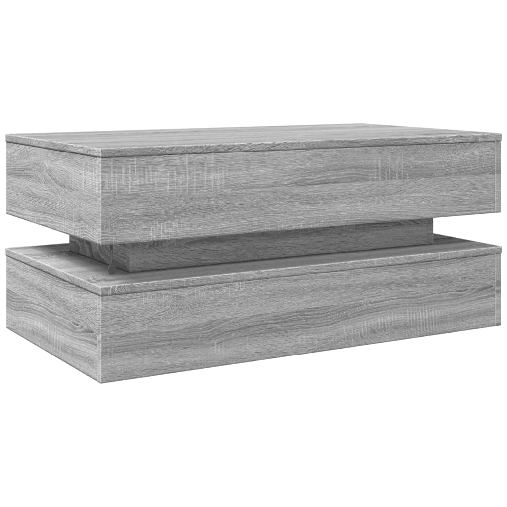 Tavolino da Soggiorno con Luci LED Grigio Sonoma 90x50x40 cm