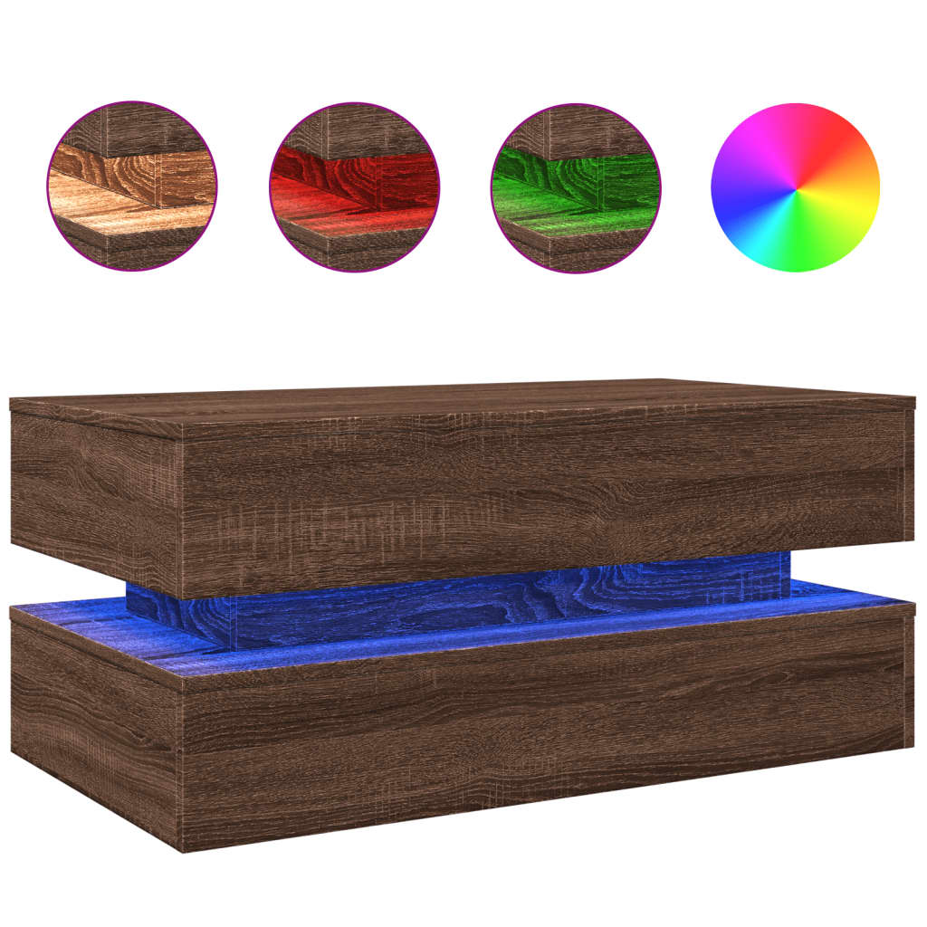 Tavolino da Soggiorno con Luci LED Rovere Marrone 90x50x40 cm | homemem39