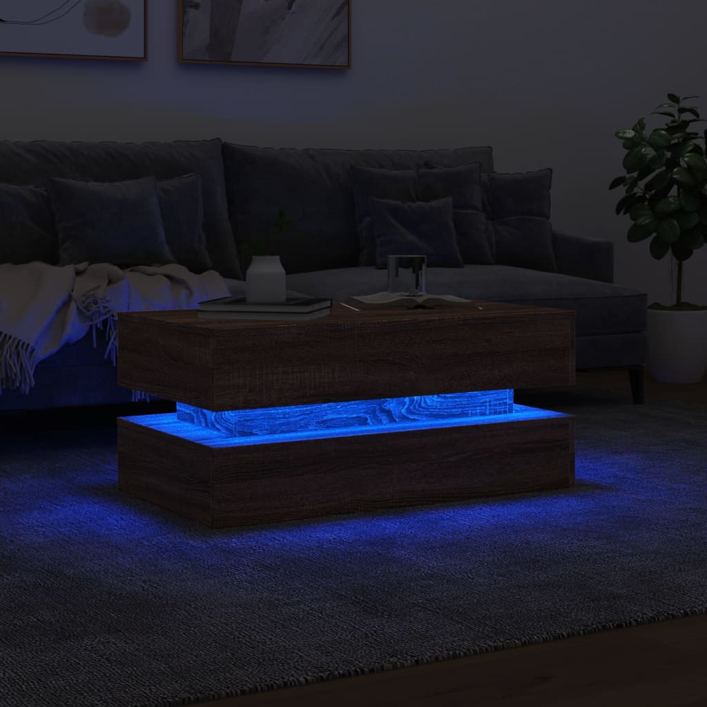 Tavolino da Soggiorno con Luci LED Rovere Marrone 90x50x40 cm | homemem39