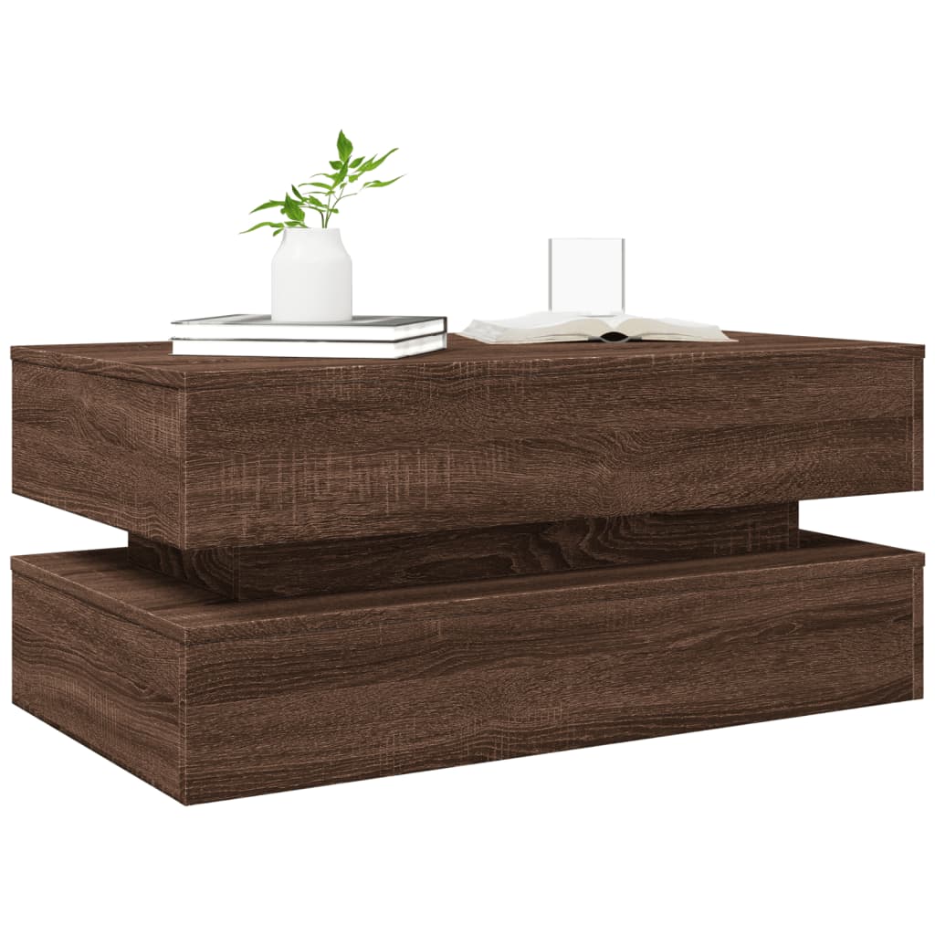 Tavolino da Soggiorno con Luci LED Rovere Marrone 90x50x40 cm | homemem39