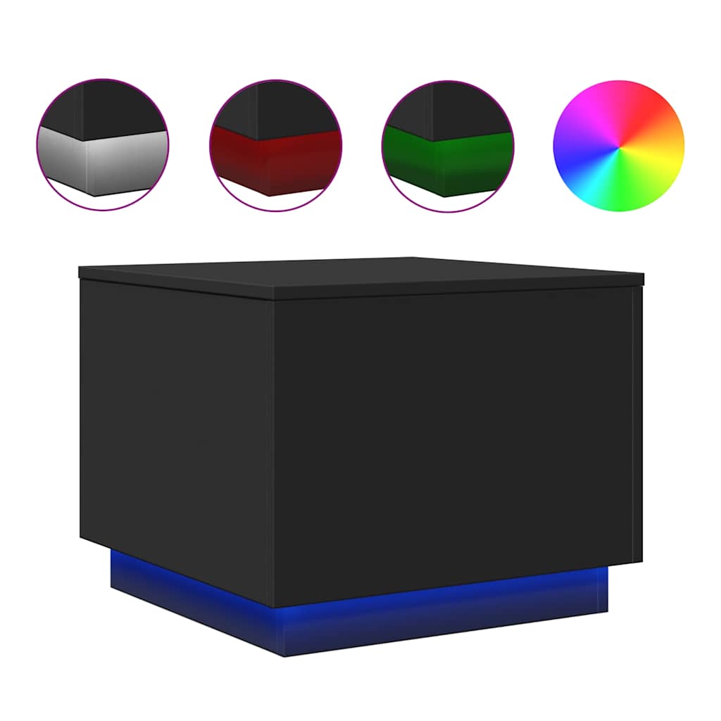 Tavolino da Salotto con Luci LED Nero 50x50x40 cm | homemem39