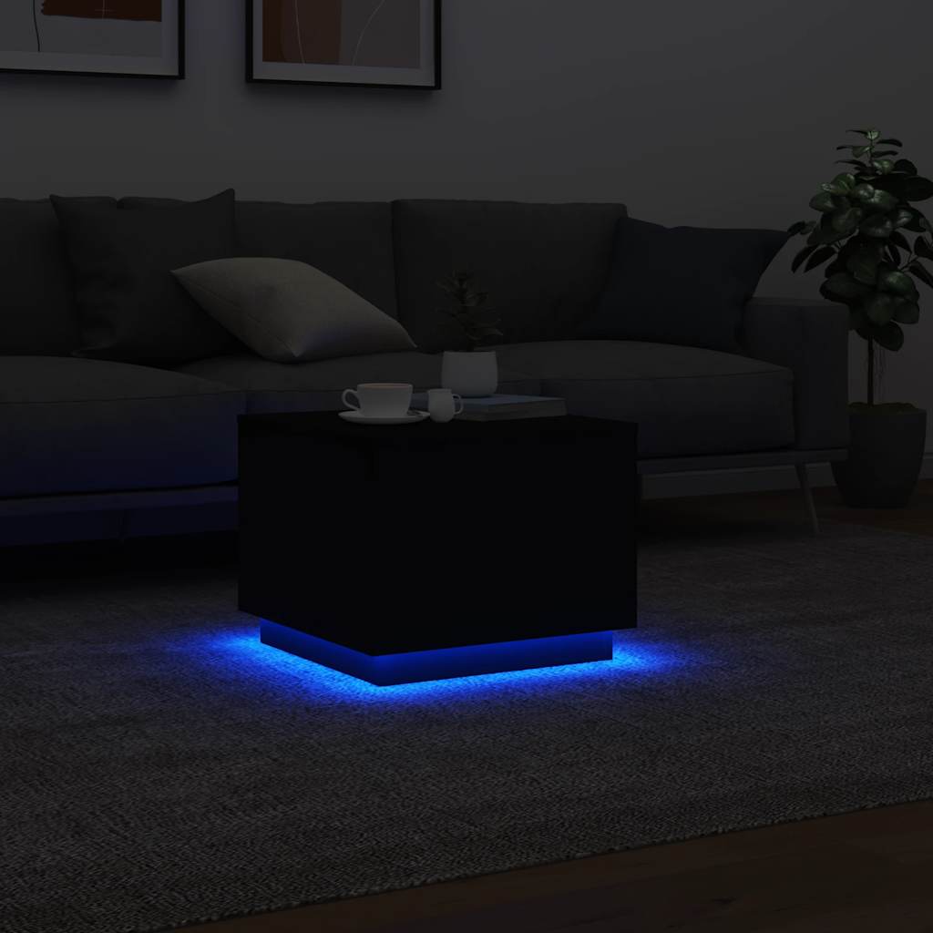 Tavolino da Salotto con Luci LED Nero 50x50x40 cm | homemem39
