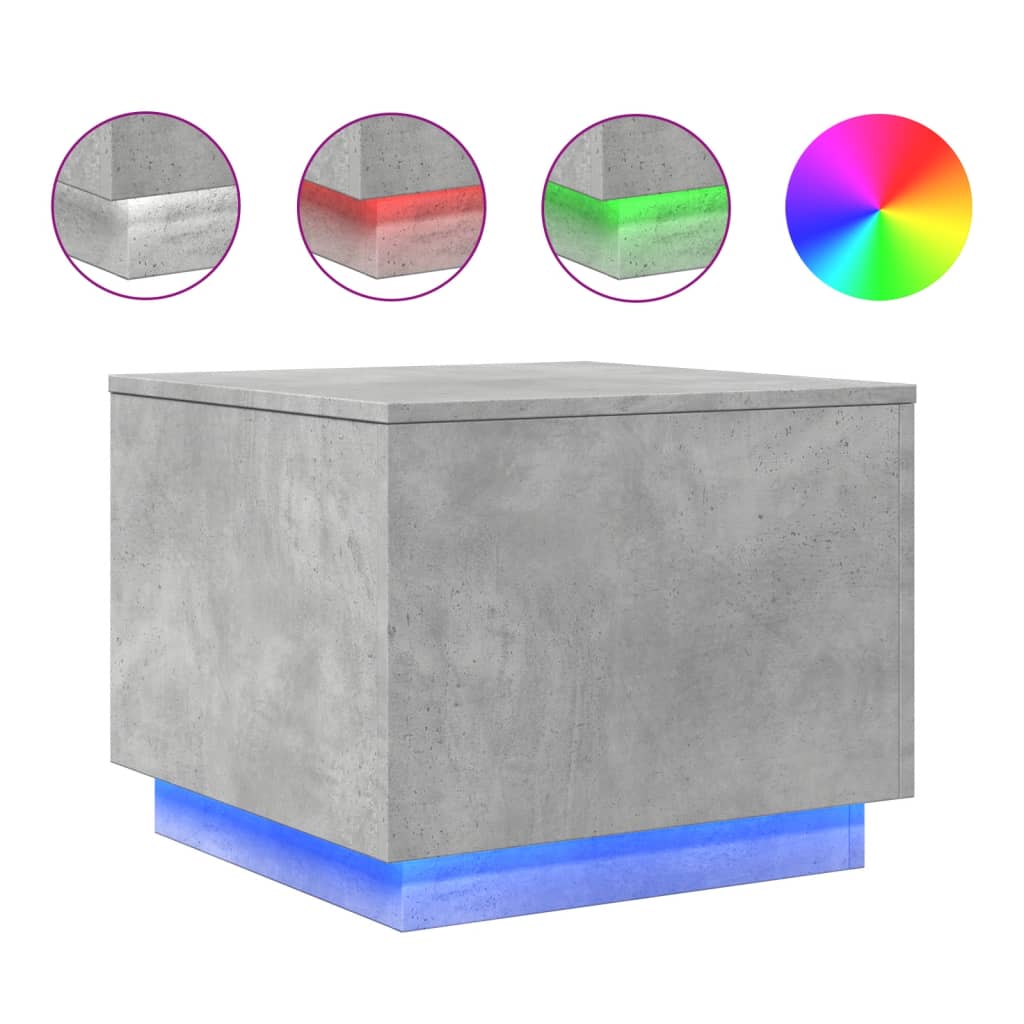 Tavolino da Salotto con Luci LED Grigio Cemento 50x50x40 cm | homemem39