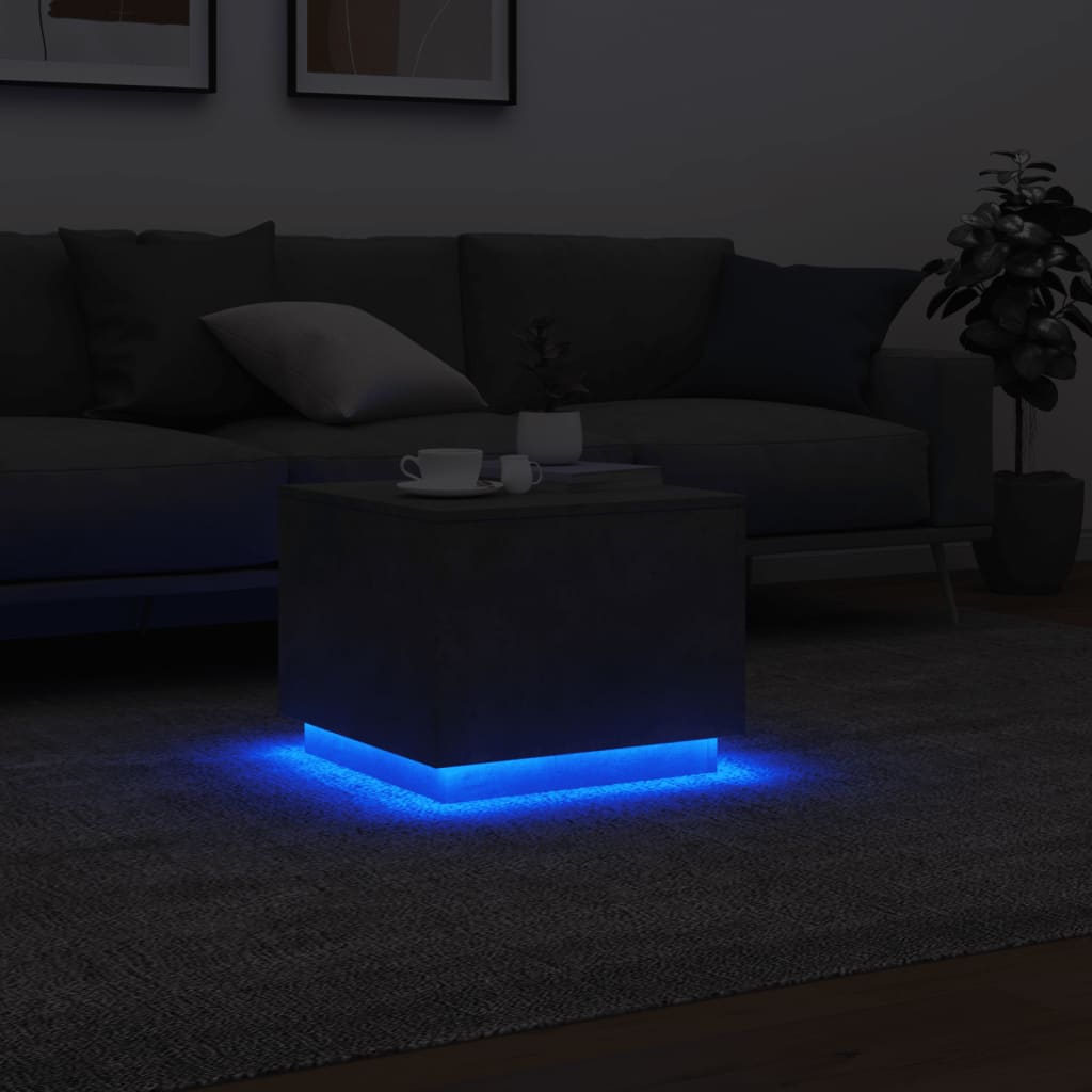 Tavolino da Salotto con Luci LED Grigio Cemento 50x50x40 cm | homemem39
