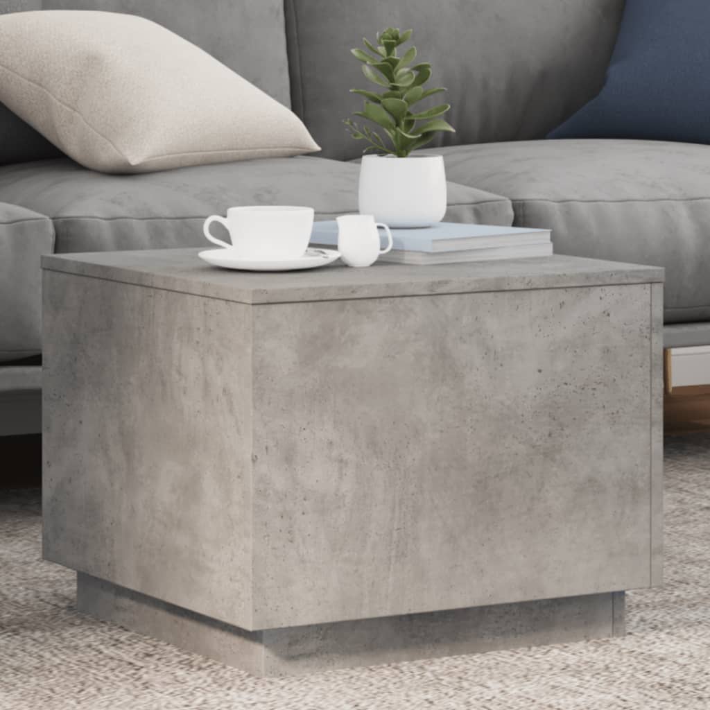 Tavolino da Salotto con Luci LED Grigio Cemento 50x50x40 cm | homemem39