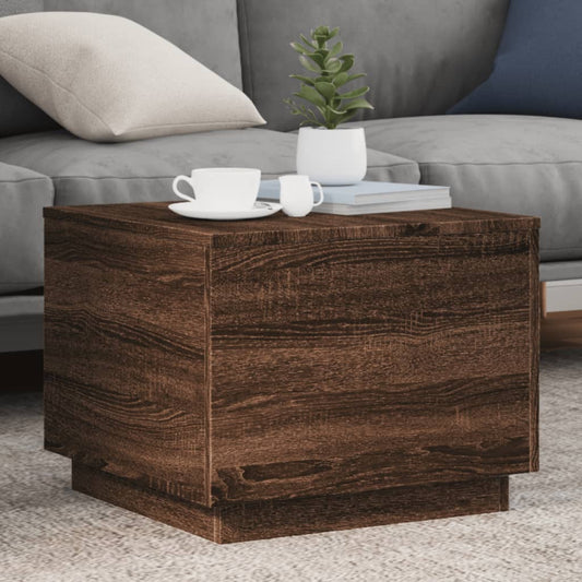 Tavolino da Salotto con Luci LED Rovere Marrone 50x50x40 cm | homemem39