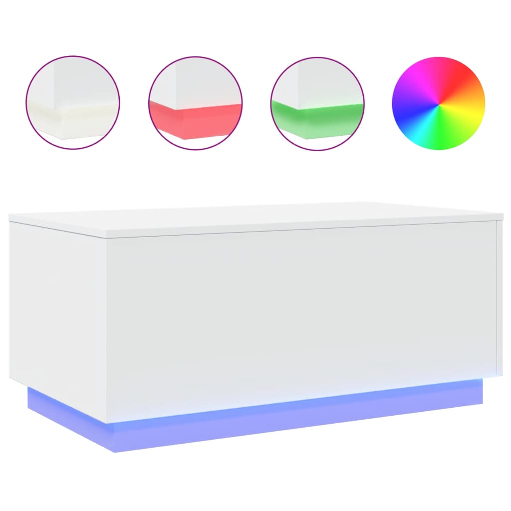 Tavolino da Soggiorno con Luci LED Bianco 90x50x40 cm | homemem39
